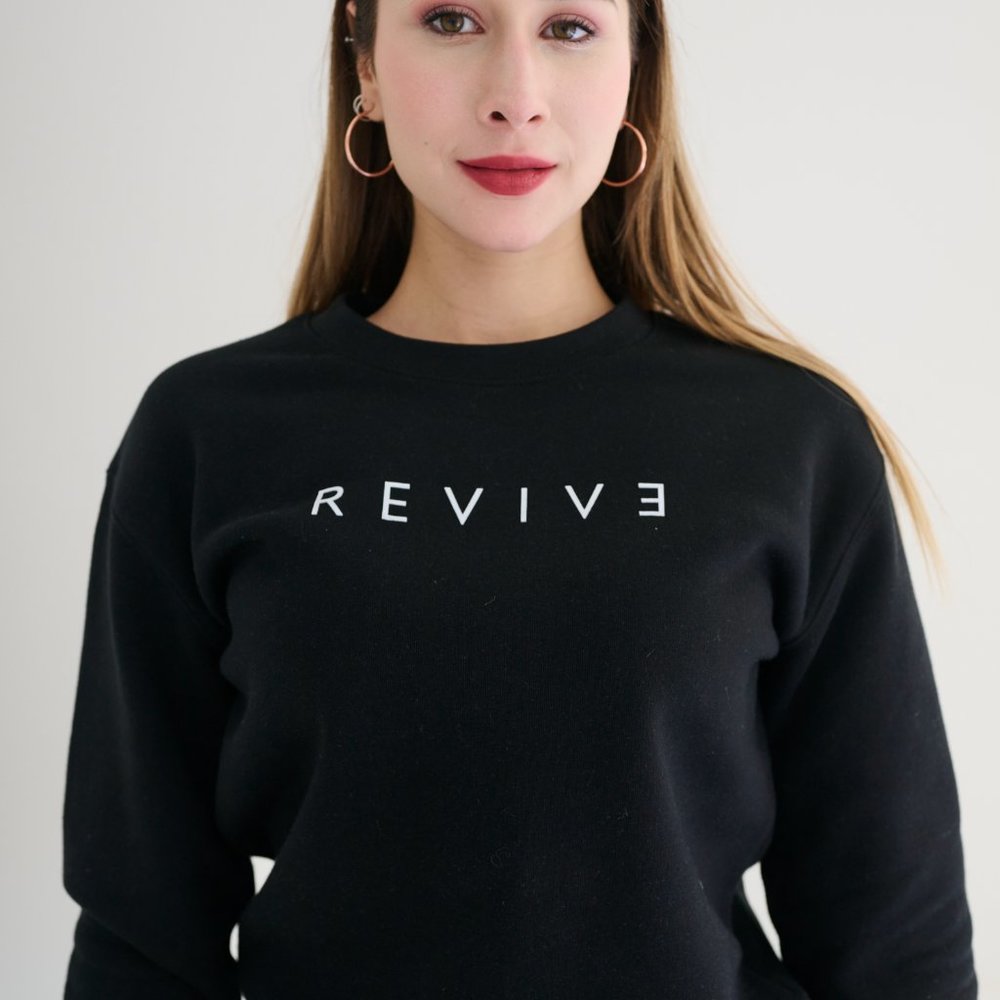 Revive Loungewear. Two Piece Lounge Set, Crewneck Sweatshirt and Jogger - Black - Picture 4 of 11